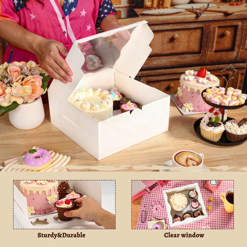 LOKQING 4 Packs Bento Cake Box with Cupcakes, 1+5 Cupcake Box Combo with Clear Window,Fit 5 Cupcakex and 1 Mini Cake for Wedding Birthday Party Baby Shower Baking Supplies - Image 5