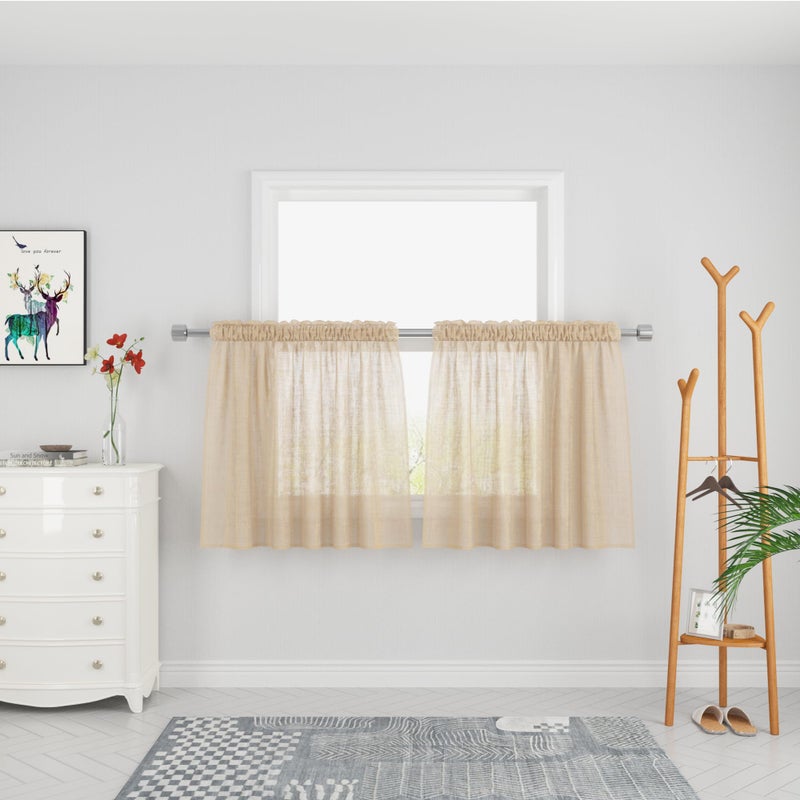 upopo beige الستار لوحات ستائر صغيرة من الدرجة 36 بوصة طويلة فويل طبقات المطبخ الكتان الستائر مقهى الحمام قبو القبو - Image 1