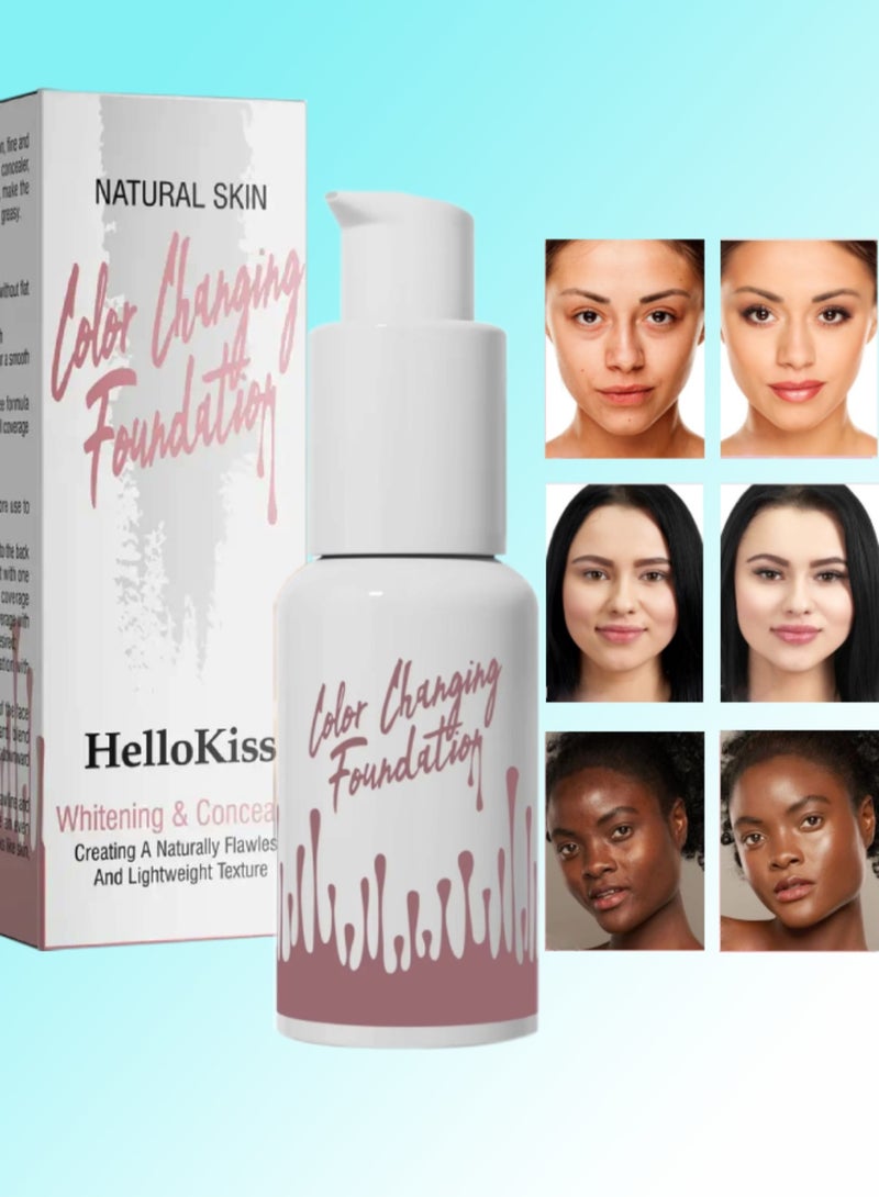 HelloKiss Color Changing Foundation Natural Temperature Color Changing Full Coverage Liquid Foundation Makeup Long Lasting Waterproof Sweatproof Moisturizing Liquid Cover Concealer 30ml - Image 1