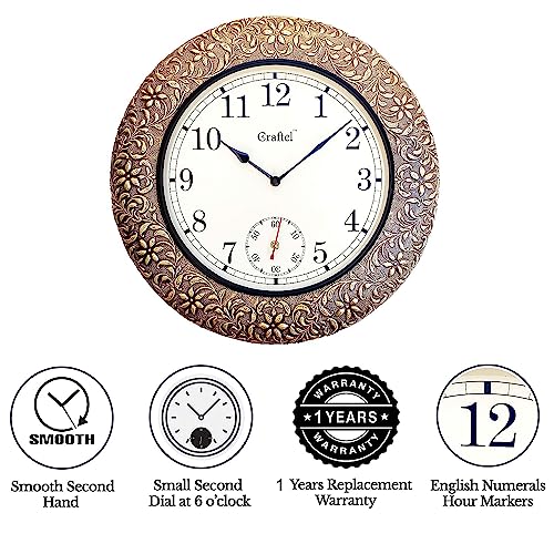 Craftel Brass Embossed Wall Clock Decorative Round Clock for Living Room Home and Office (18 x 18 inch, Antique Gold) Analog - Image 2