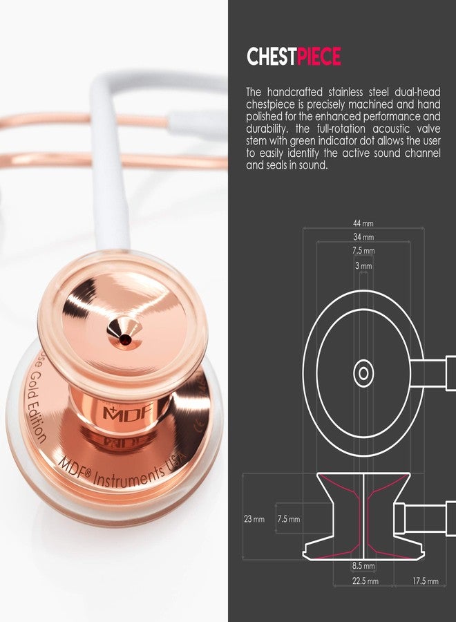 MDF Instruments, RoseGold MD One Stainless Steel Stethoscope, Adult, White Tube, RoseGold Chestpieces-Headset, MDF777RG29 - Image 5