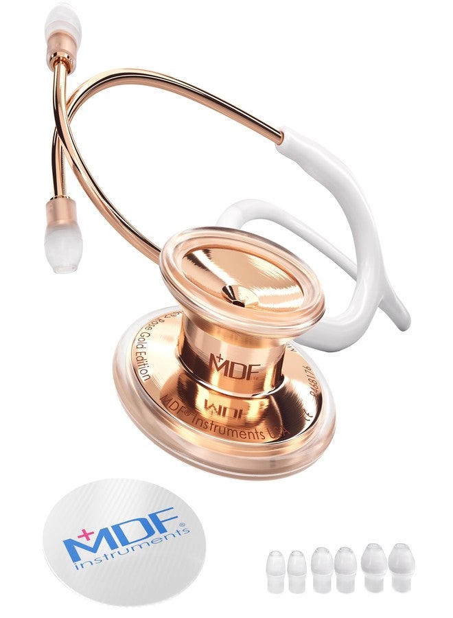 MDF Instruments, RoseGold MD One Stainless Steel Stethoscope, Adult, White Tube, RoseGold Chestpieces-Headset, MDF777RG29 - Image 1