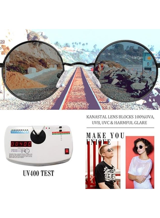 KANASTAL Hippie Round Polarized Sunglasses for Women Men, Small Circle Sun Glasses Classic Vintage Retro Shades Metal Frame UV400 Protection - Image 2