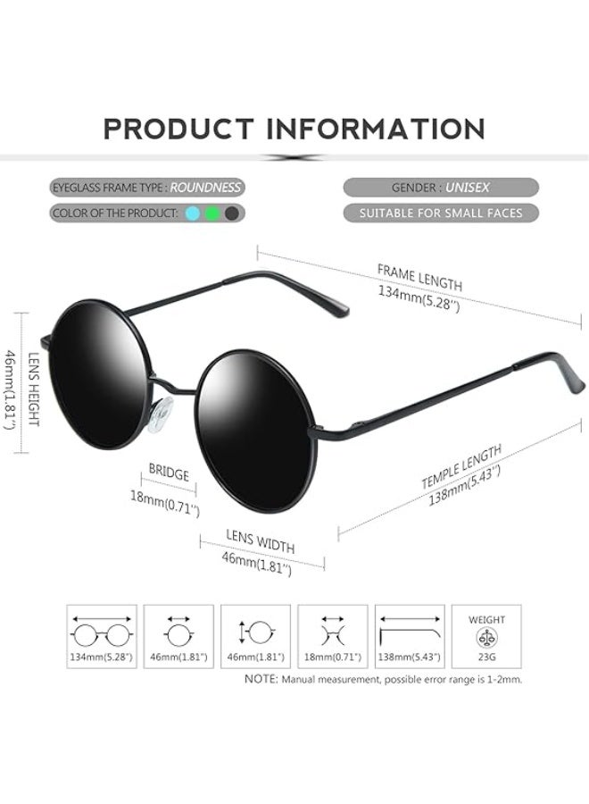 KANASTAL Hippie Round Polarized Sunglasses for Women Men, Small Circle Sun Glasses Classic Vintage Retro Shades Metal Frame UV400 Protection - Image 3