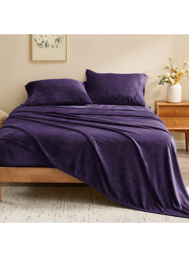 BEDELITE Flannel Sheets Twin Size Purple - Super Soft Fleece Sheets Set Fluffy Extra Plush, 3 Piece(Include Fitted Sheet, Flat Sheet, 1 Pillowcase) - Image 5