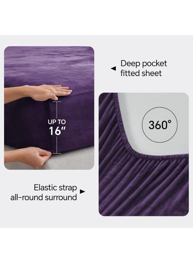 BEDELITE Flannel Sheets Twin Size Purple - Super Soft Fleece Sheets Set Fluffy Extra Plush, 3 Piece(Include Fitted Sheet, Flat Sheet, 1 Pillowcase) - Image 4