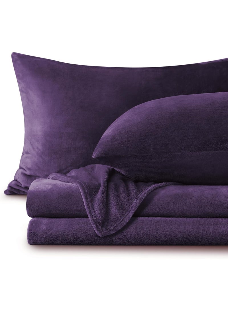 BEDELITE Flannel Sheets Twin Size Purple - Super Soft Fleece Sheets Set Fluffy Extra Plush, 3 Piece(Include Fitted Sheet, Flat Sheet, 1 Pillowcase) - Image 1