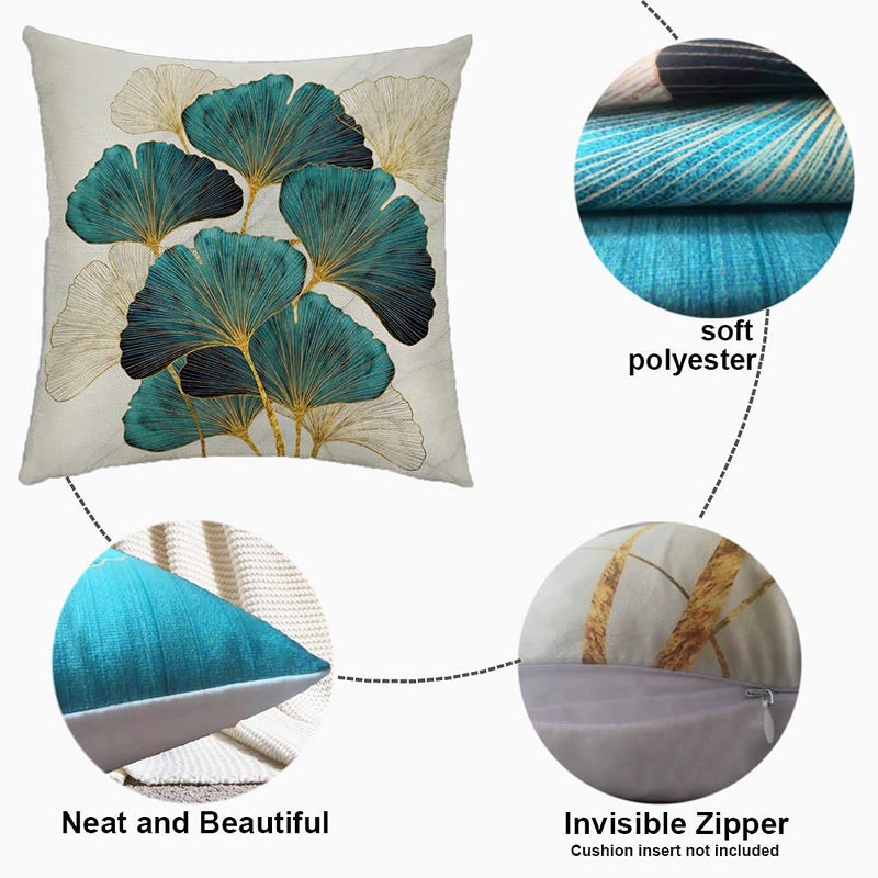 F Finerease Throw Pillow Cover Green Plant Leaves - 18 x 18 Inch Teal Pillow Cushion Cover - Set of 2 Turquoise Ginkgo Leaf Cushion Case, Great for Sofa, Bedroom, Yard, Living Room Decor - Image 3