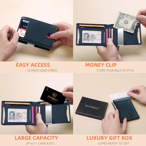 RUNBOX Slim Wallets for Men - Leather Money Clip Mens Wallet - RFID Blocking Front Pocket Bifold Wallet - Thin Credit Card Holder with Gift Box - Image 2