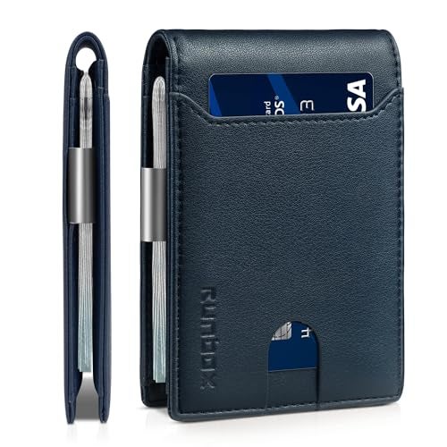 RUNBOX Slim Wallets for Men - Leather Money Clip Mens Wallet - RFID Blocking Front Pocket Bifold Wallet - Thin Credit Card Holder with Gift Box - Image 1