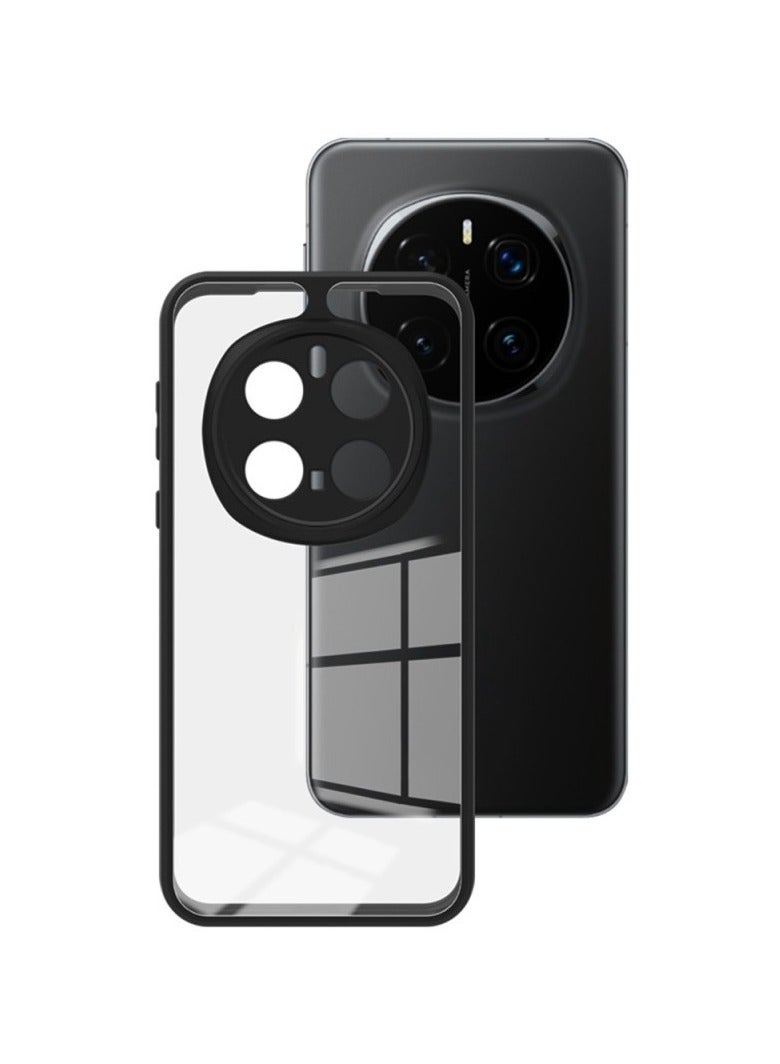 جراب خلفي صلب لهاتف Honor Magic 7 Pro من سلسلة Q، ظهر صلب شفاف وإطار من السيليكون TPU أسود متوافق مع Honor Magic 7 Pro (6.8 بوصة) - شفاف وأسود - Image 3