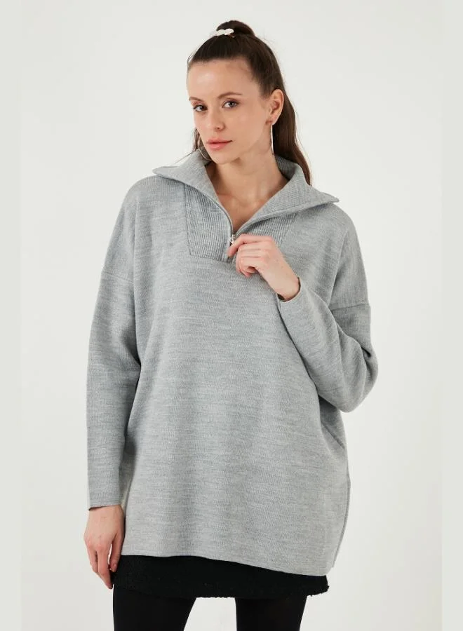 ليلا ليلا سويتر نسائي محبوك مقاس واحد بسحاب نصفي