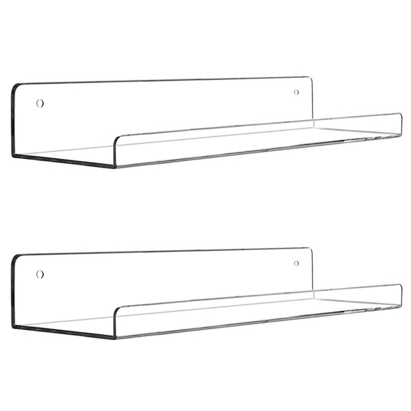 Cerpourt Acrylic Floating Wall Ledge Shelf Clear Bathroom Storage Shelves DisplayAcrylic 15 Invisible Bookshelf 2pack