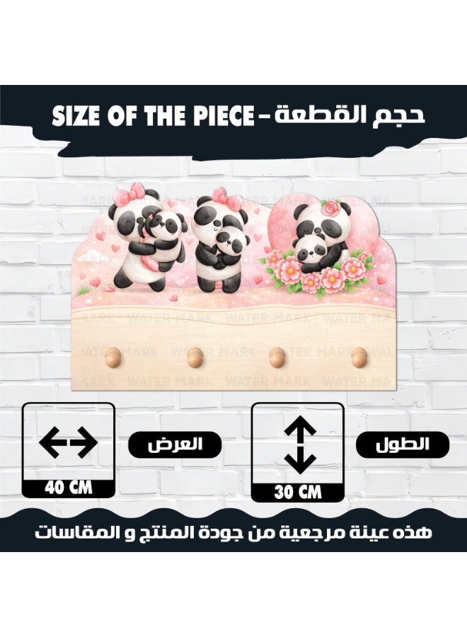 علاقة حائط للأطفال بتصميم مجموعة باندا لطيفة مع قلوب حب ديكور غرفة أطفال علاقة ملابس خشبية برسومات كيوت - Image 2