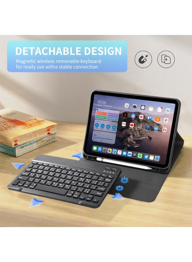UCHUANG Compatible with iPad 10th 10.9 inch Generation 2022 Keyboard Case, with Arabic Bluetooth Detachable Keyboard, Built in Pencil Holder - Black - Image 3