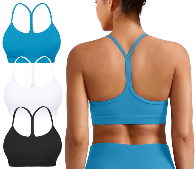 MIRITY Padded Y-Back Sports Bra for Women - Racerback Low ImpactYoga Workout Top with Spaghetti Strap Pack of 3 - Image 1