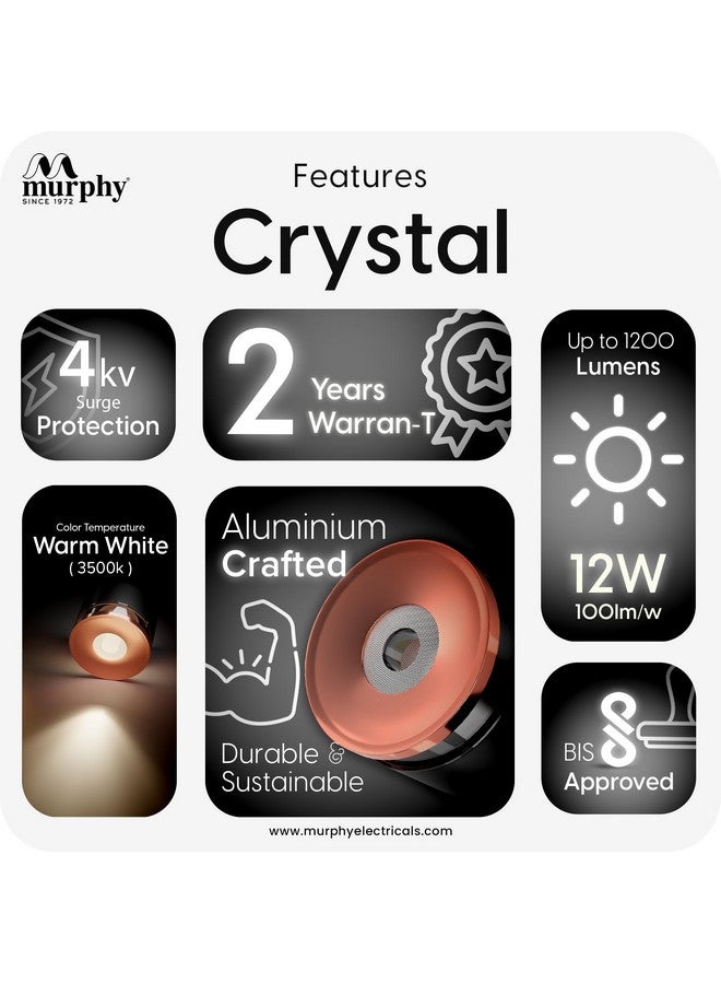 Murphy 12W Crystal Black Rose Gold Cylindrical COB Surface Lights for Ceiling (Warm White, Pack of 6) - Image 4