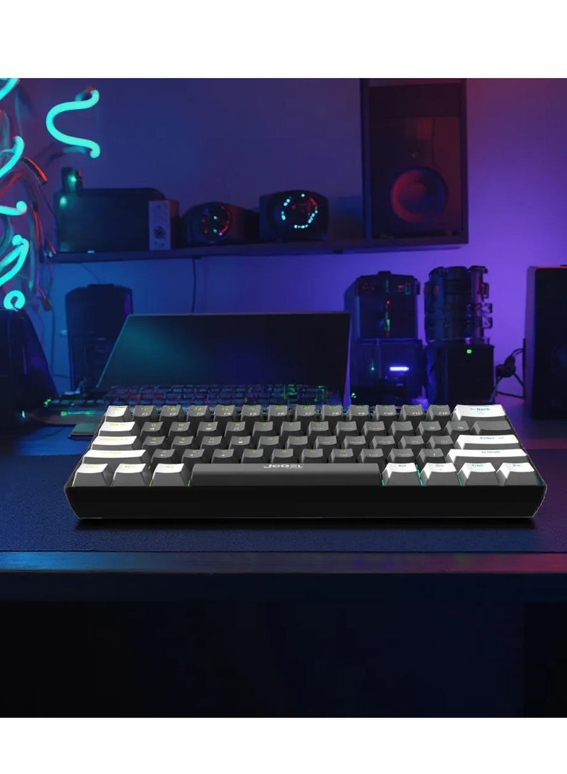 KL69 لوحة مفاتيح ميكانيكية للألعاب 60% مدمجة - إضاءة خلفية LED بألوان قوس قزح - 61 مفتاحًا - مفاتيح عربية/إنجليزية - مفاتيح زرقاء - أغطية مفاتيح مزدوجة الحقن - إضاءة سلكية عبر USB | رمادي/أبيض