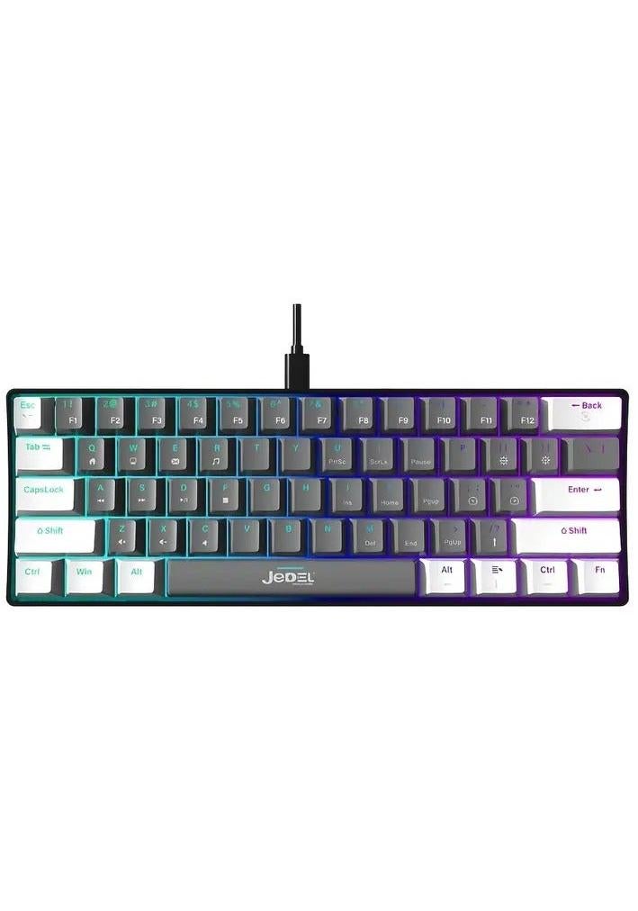 JeDEL KL69 60% Gaming Mechanical Keyboard Compact – Rainbow LED Backlit – 61 Keys Arabic / English Key – RED Switches –Double injection key caps Illumination – USB Wired | Gray / White - Image 1