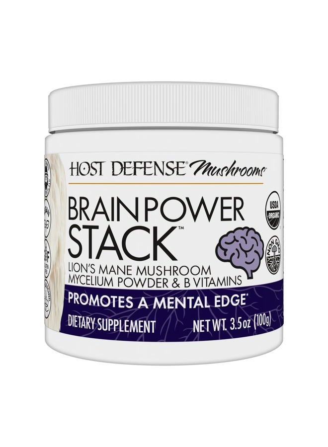 Host Defense BrainPower Stack Powder - Targeted Brain Support Supplement - Powder Mushroom Supplement with Lion's Mane, Niacin (B3) & Vitamin B12 - Herbal Brain Support - 100g (66 Servings)* - Image 1