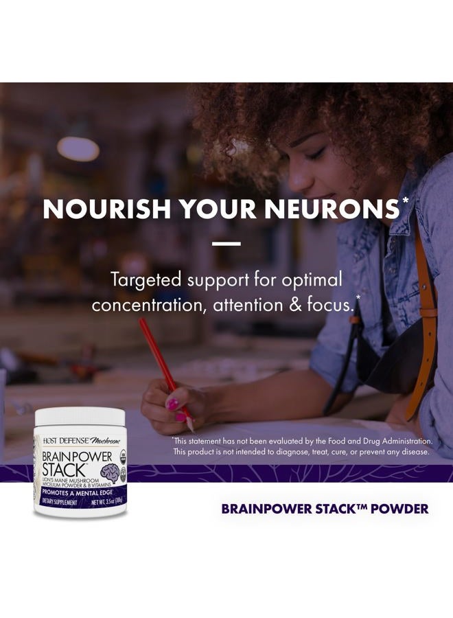 Host Defense BrainPower Stack Powder - Targeted Brain Support Supplement - Powder Mushroom Supplement with Lion's Mane, Niacin (B3) & Vitamin B12 - Herbal Brain Support - 100g (66 Servings)* - Image 5