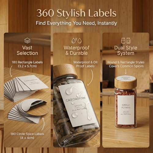 Livabl Glass Spice Jars with 360 Labels -24 pcs- 4oz- Spice Containers with Bamboo Lids -Shaker Lids- Pepper Grinder-Spice Organization for Cabinet-Drawer-Rack-Seasoning Organizer-Square bottles - Image 3
