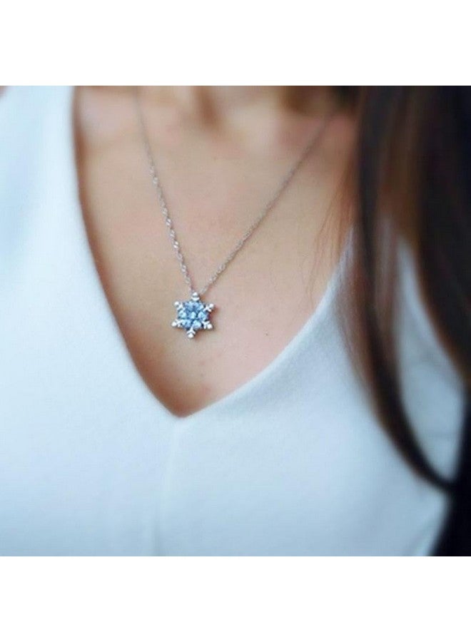 El Regalo El Regalo Small Snowflakes Inlaid Rhinestones Crystal Pendant Necklace for Girls & Women (Blue)  - Image 2