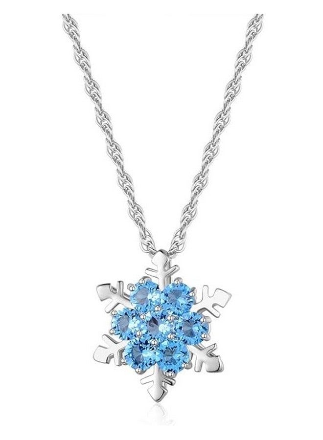 El Regalo El Regalo Small Snowflakes Inlaid Rhinestones Crystal Pendant Necklace for Girls & Women (Blue)  - Image 1