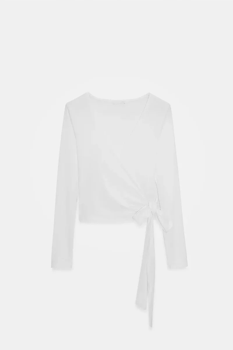 Dilvin White DILVIN Women’s Crop Wrap Blouse With Tie Detail for Women | Best Price UAE