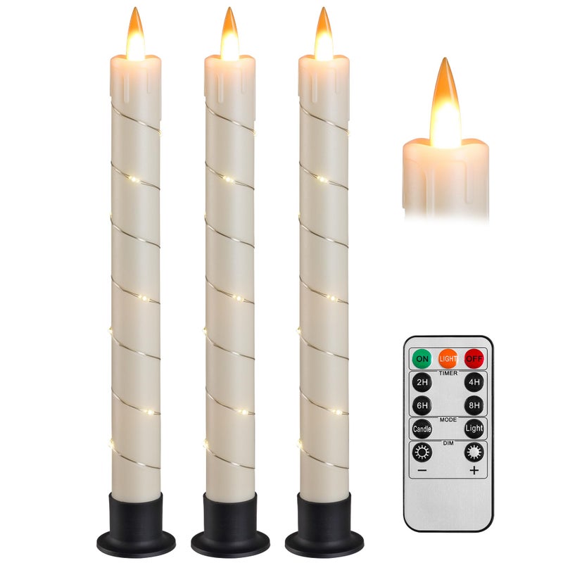 Da by 3 Pcs Flickering Flameless Battery Operated Taper Candle-Window Candles with Remote and Time-LED 3D Dynamic Flame-9.6 Inches for Wedding, Party,Home Decoration-Ivory - Image 1