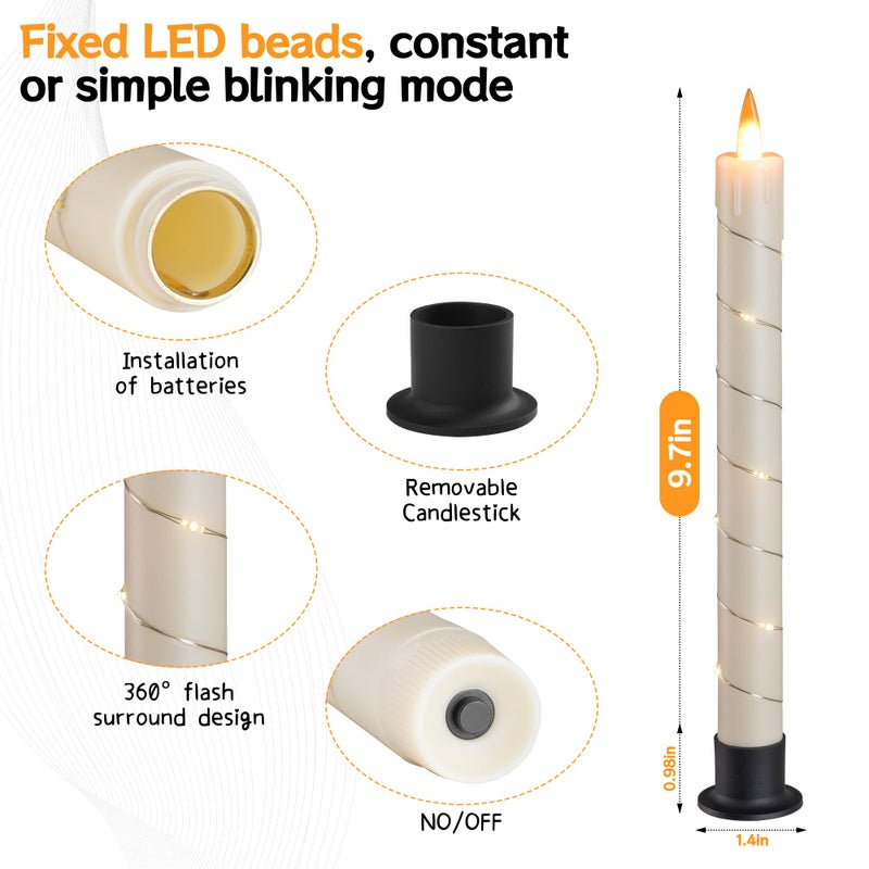 Da by 3 Pcs Flickering Flameless Battery Operated Taper Candle-Window Candles with Remote and Time-LED 3D Dynamic Flame-9.6 Inches for Wedding, Party,Home Decoration-Ivory - Image 3