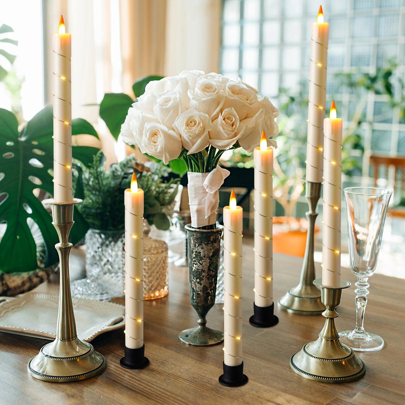 Da by 3 Pcs Flickering Flameless Battery Operated Taper Candle-Window Candles with Remote and Time-LED 3D Dynamic Flame-9.6 Inches for Wedding, Party,Home Decoration-Ivory - Image 5