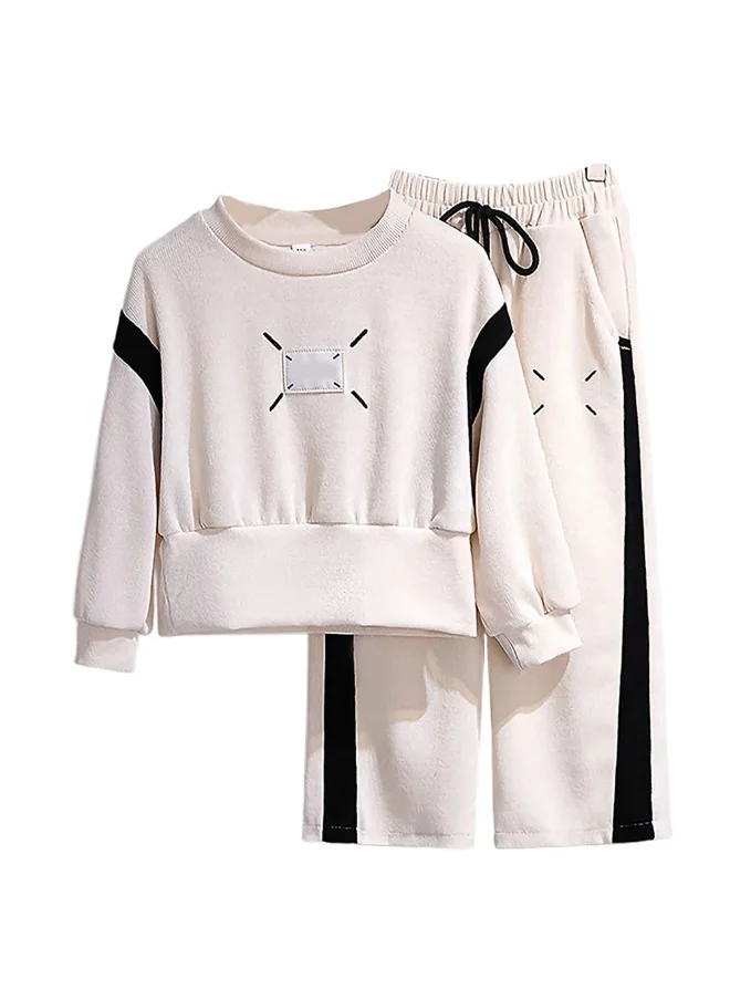 صندوق المفاجآت الصغيرة Self Patterned Black Patch Casual Stripes 2Pcs Track Suit Set For Kids & Tweens