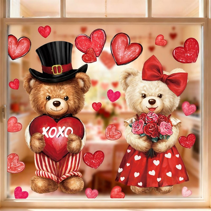 Celltestria Extra Large Valentines Window Clings Love Heart Valentines Bear Window Decals Stickers for Holiday Home Office School Party Gifts Decor Glass Decoration - Image 5