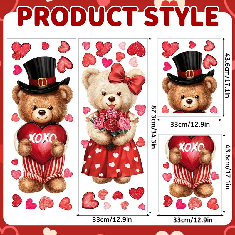 Celltestria Extra Large Valentines Window Clings Love Heart Valentines Bear Window Decals Stickers for Holiday Home Office School Party Gifts Decor Glass Decoration - Image 2