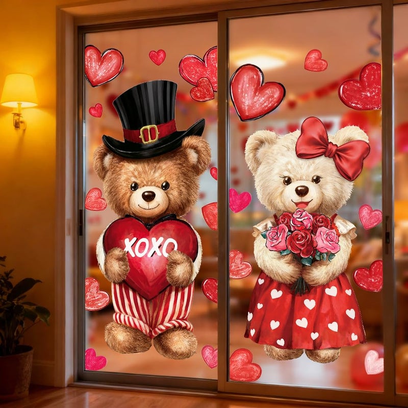 Celltestria Extra Large Valentines Window Clings Love Heart Valentines Bear Window Decals Stickers for Holiday Home Office School Party Gifts Decor Glass Decoration - Image 4