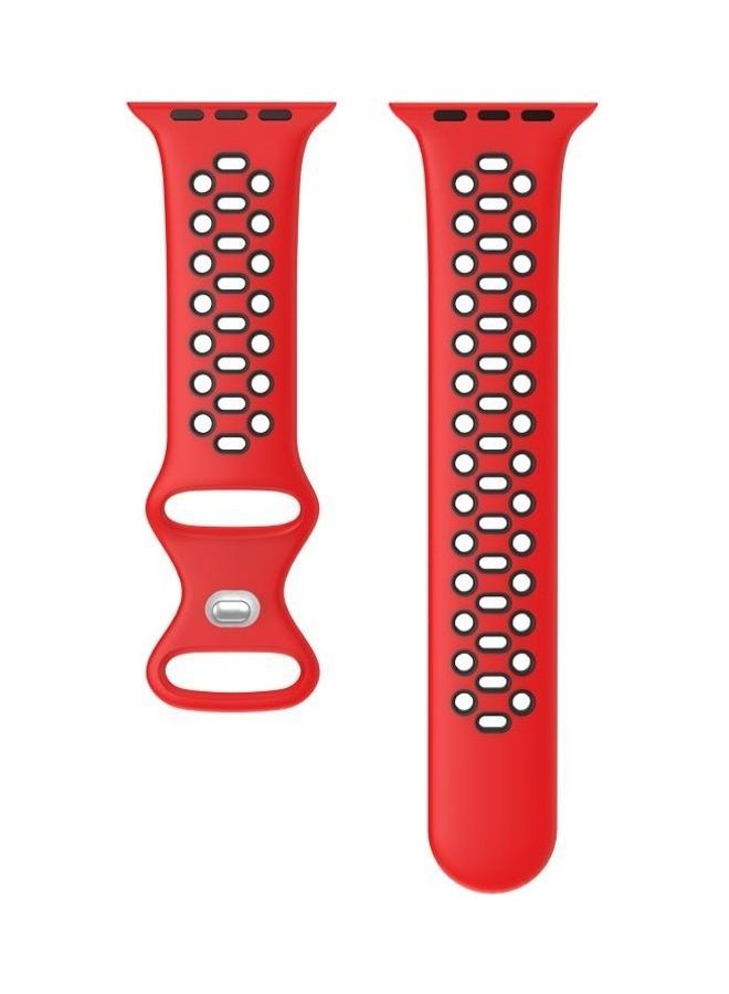 NIBEMINENT Two-Colour 8-Buckle Silicone Replacement Strap Watchband For Apple Watch Series 1/2/3/4/5/6/7/SE 42-44-45mm Red/Black - Image 2