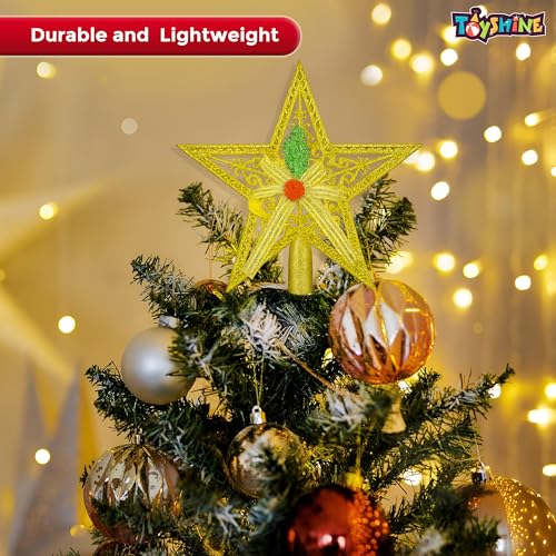 Toyshine Golden Christmas Tree Topper Star with Decorative Bow & Glitter Finish – Holiday Tree Decoration - Image 4