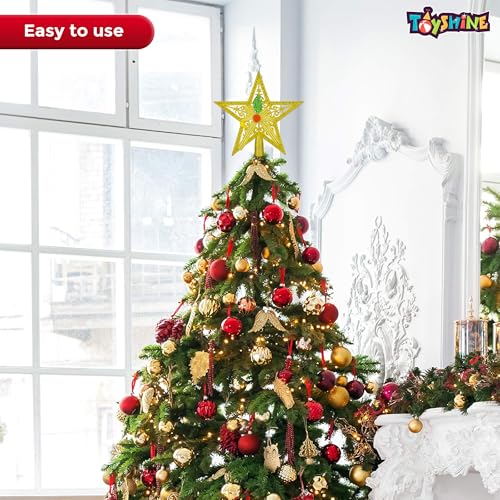 Toyshine Golden Christmas Tree Topper Star with Decorative Bow & Glitter Finish – Holiday Tree Decoration - Image 2