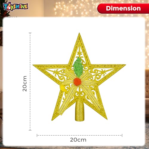 Toyshine Golden Christmas Tree Topper Star with Decorative Bow & Glitter Finish – Holiday Tree Decoration - Image 5