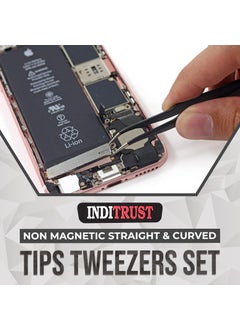 Inditrust Inditrust 5 Pcs Non Magnetic Straight Curved Tips Tweezers Set for MobileGadgetLaptop Repair and Jewelry Repair  - Image 3