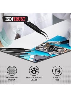 Inditrust Inditrust 5 Pcs Non Magnetic Straight Curved Tips Tweezers Set for MobileGadgetLaptop Repair and Jewelry Repair  - Image 4