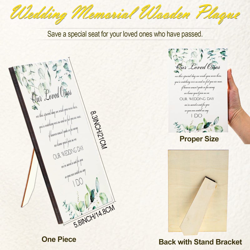 Yookeer 5 قطع لافتة مقعد ذكرى زفاف محجوزة لوحة خشبية مع حامل في ذكرى الأحباء الذين توفوا في الجنة لافتة مقعد هدية تعزية (نمط الأوراق) - Image 2