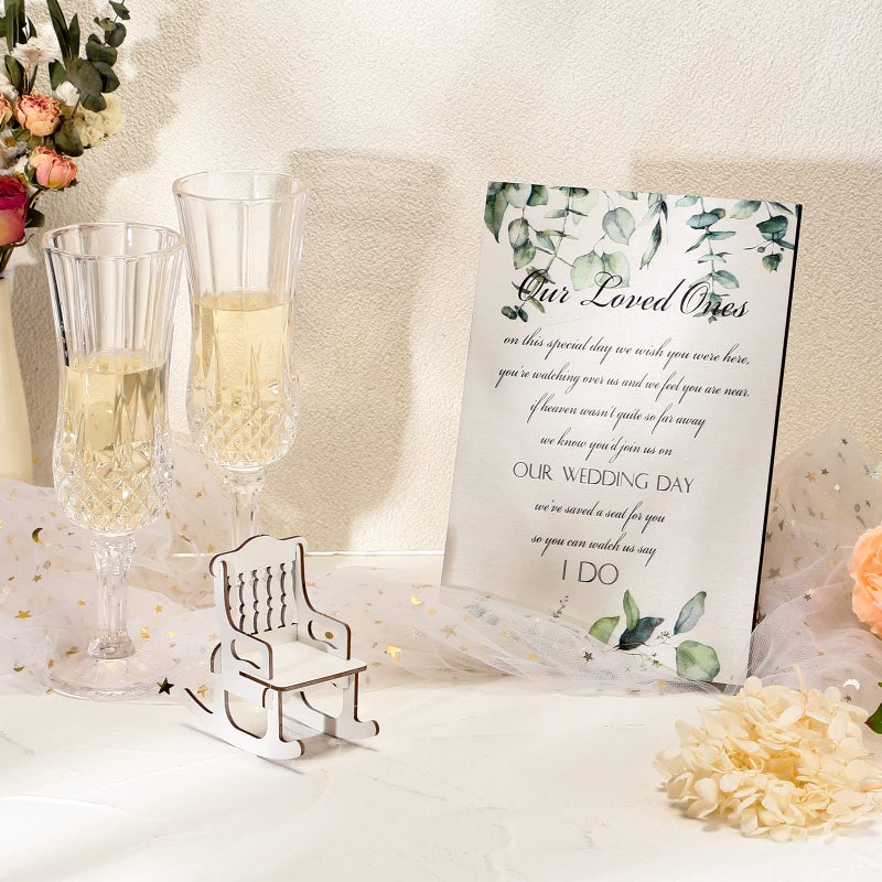 Yookeer 5 قطع لافتة مقعد ذكرى زفاف محجوزة لوحة خشبية مع حامل في ذكرى الأحباء الذين توفوا في الجنة لافتة مقعد هدية تعزية (نمط الأوراق) - Image 4