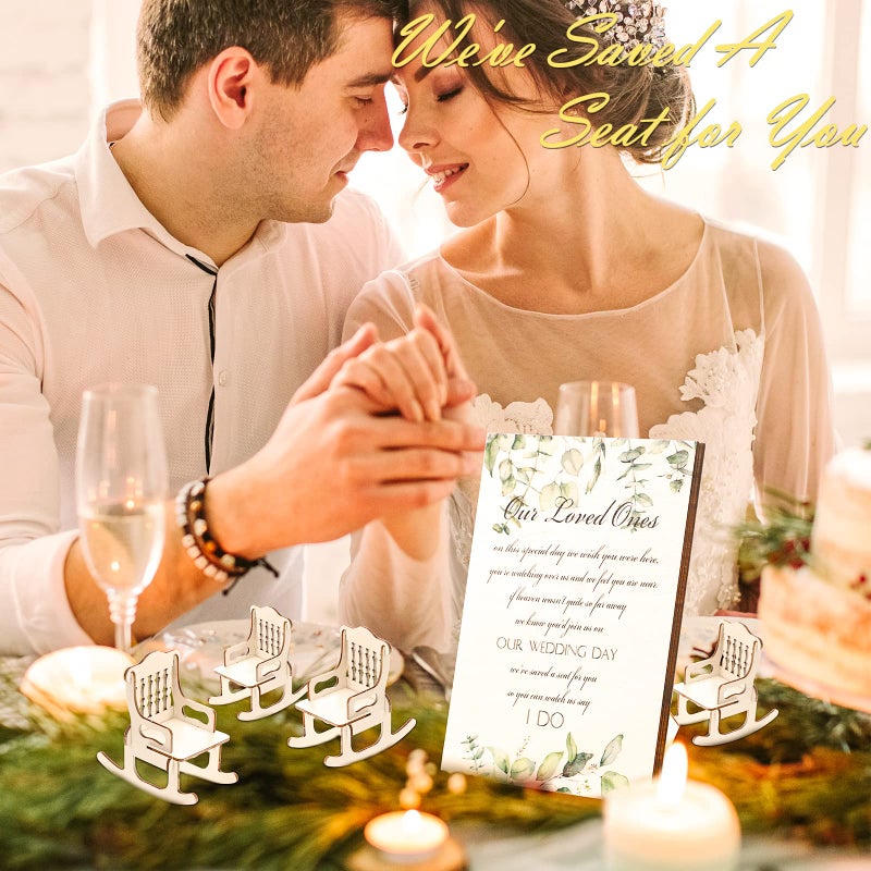Yookeer 5 قطع لافتة مقعد ذكرى زفاف محجوزة لوحة خشبية مع حامل في ذكرى الأحباء الذين توفوا في الجنة لافتة مقعد هدية تعزية (نمط الأوراق) - Image 5
