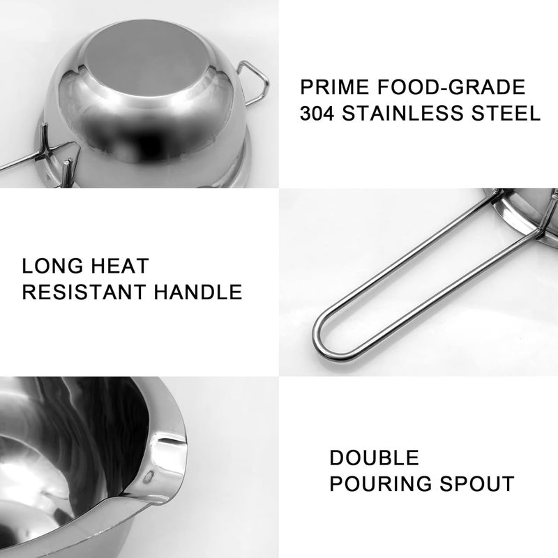 Zalaxt Double Boiler Pot Set, Stainless Steel Melting Pot with Silicone Spatula for Melting Chocolate, Butter, Cheese 600ml+ 1600 ml - Image 2