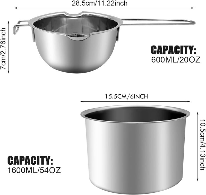 Zalaxt Double Boiler Pot Set, Stainless Steel Melting Pot with Silicone Spatula for Melting Chocolate, Butter, Cheese 600ml+ 1600 ml - Image 5