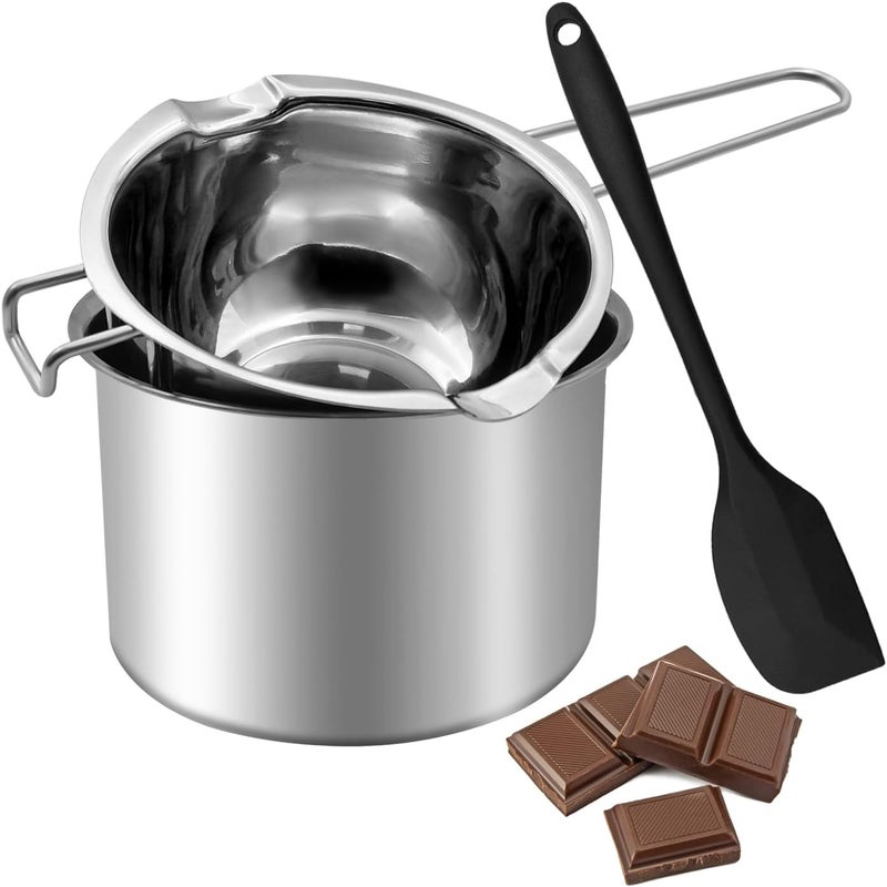 Zalaxt Double Boiler Pot Set, Stainless Steel Melting Pot with Silicone Spatula for Melting Chocolate, Butter, Cheese 600ml+ 1600 ml - Image 1