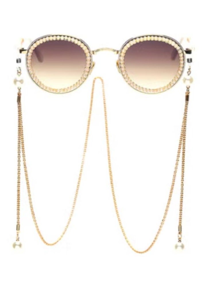 Nariele Chain-Detachable Pearl Round Sunglasses