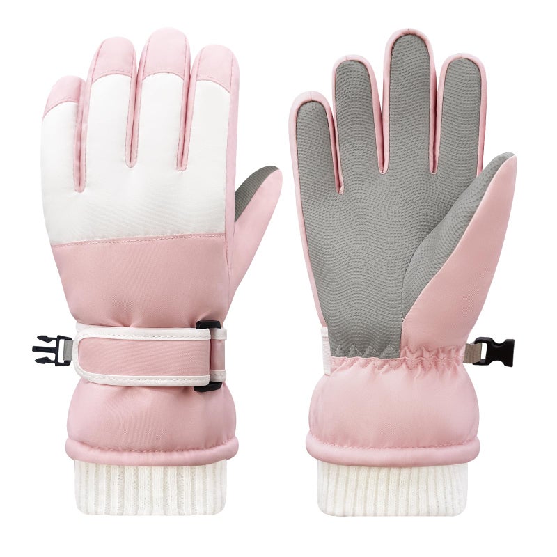 HOPSOOKEN Kids Waterproof Ski Winter Gloves Cold Weather Warm Fleece Snowboard Snow Mittens Gifts for Boys Girls Windproof(PinkL) - Image 1